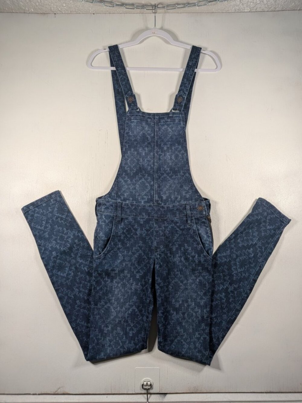 Hollister Aztec Print Denim Skinny Overall Jeans Womens S Stretch Bib